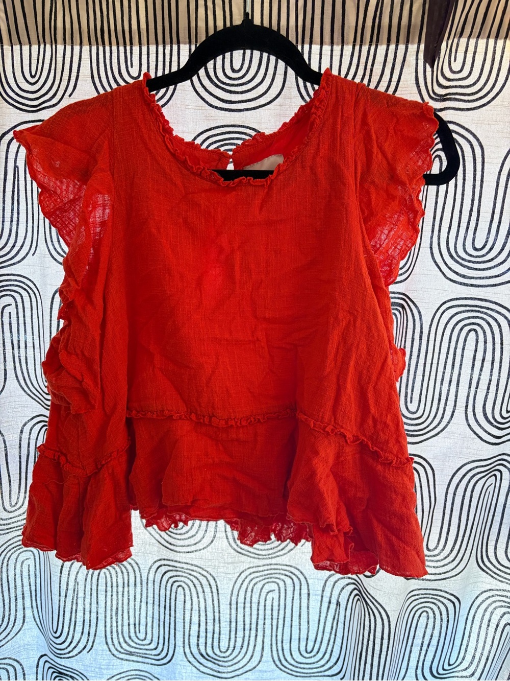 Maeve Red Ruffled Flutter-Sleeve Blouse